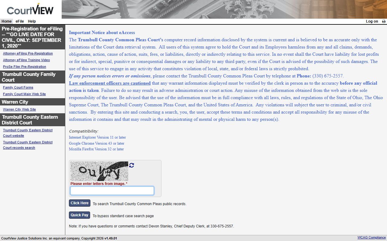 Trumbull County court records after arrest Common Pleas search portal