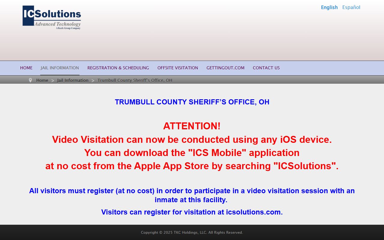 Trumbull County inmate visitation records through ICSolutions